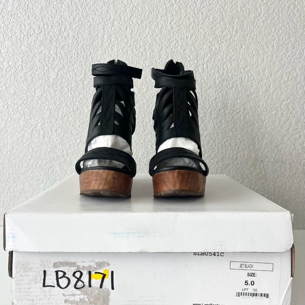 Lane Boots BECCA Womens Black Wedges Western Sandals Cowgirl Wooden Heel Size 5 - Picture 10 of 11